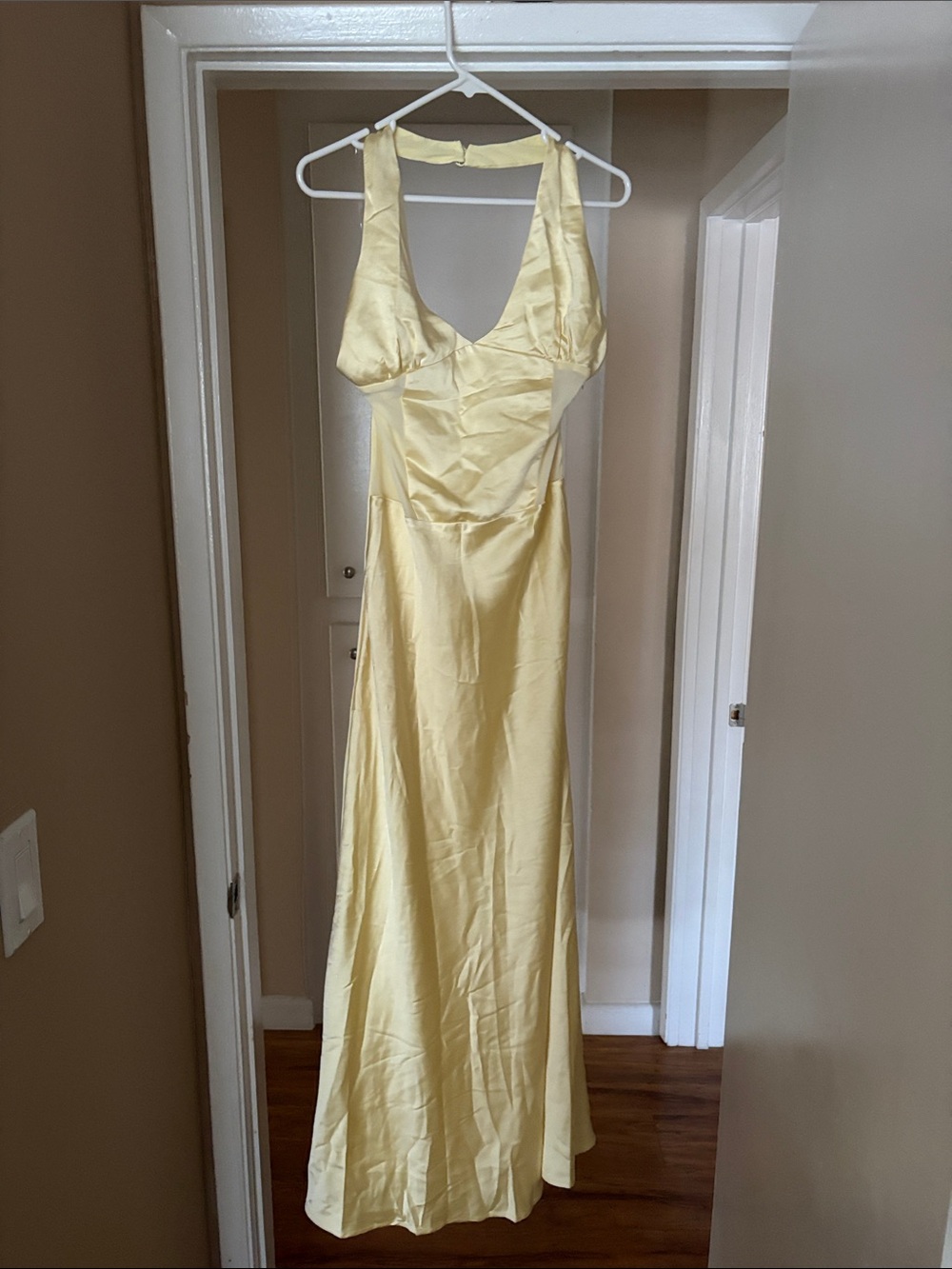 Peppermayo Halter Mesh Panel Maxi Dress in Pale Yellow - Picture 3 of 5